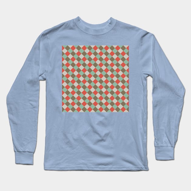 Geometric Hip Checkered Pattern Long Sleeve T-Shirt by Patternos